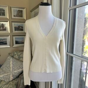 Everlane The Viscose Knit Cardigan Slim Fit Fine Knit V-Neck Cream Beige Size S
